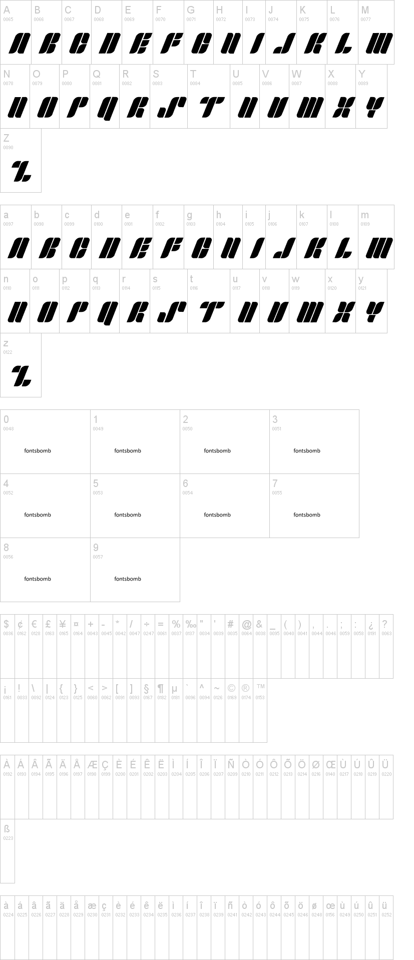 Fonts Bomb Skipper字符映射图