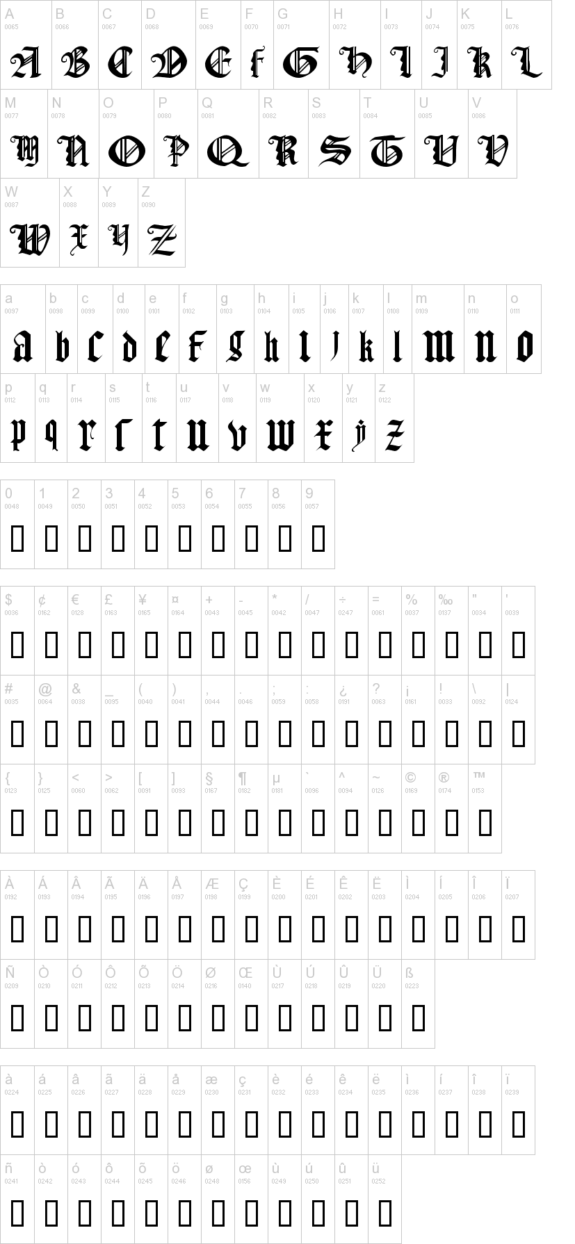 Gothic Texture Quadrata字符映射图