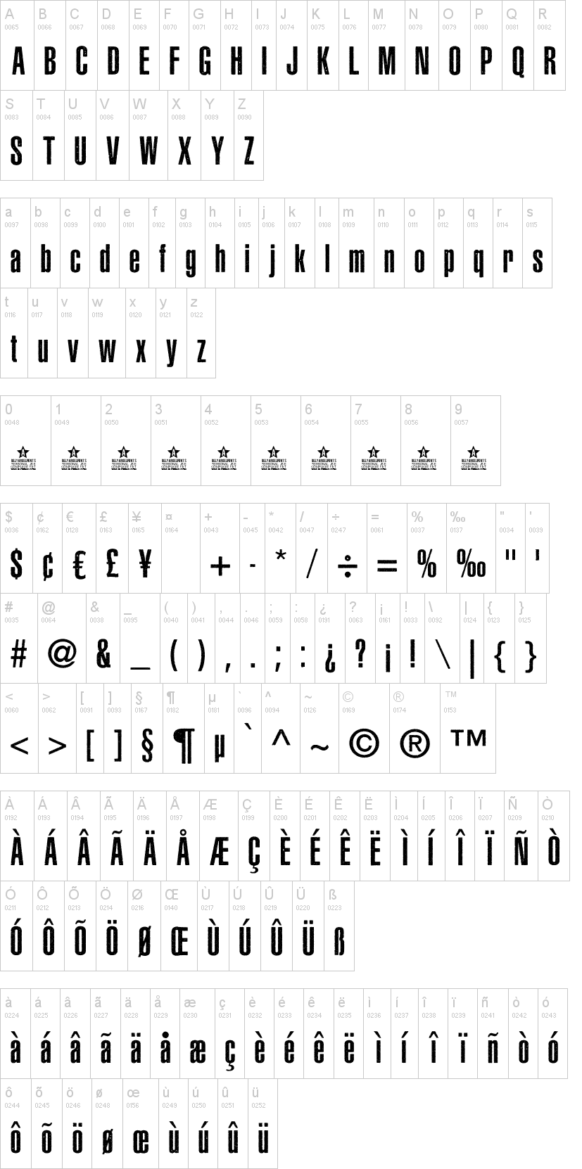 Asphaltic Grain字符映射图