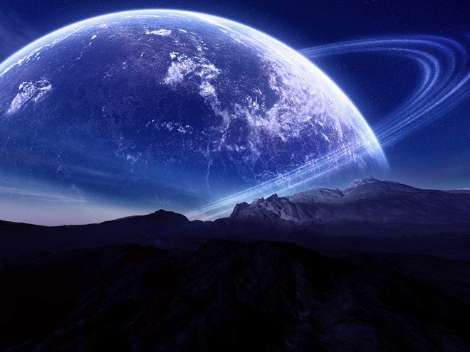 A group of beautiful blue starry sky planet PPT background pictures (2)