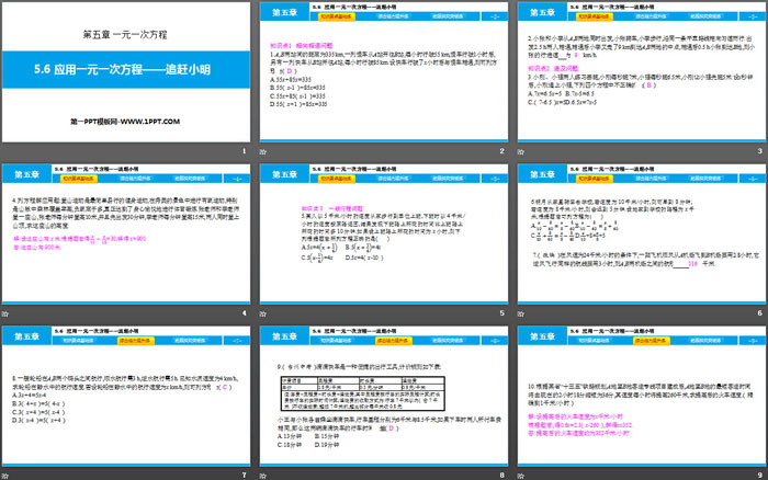 《应用一元一次方程―追赶小明》一元一次方程PPT课件下载（2）