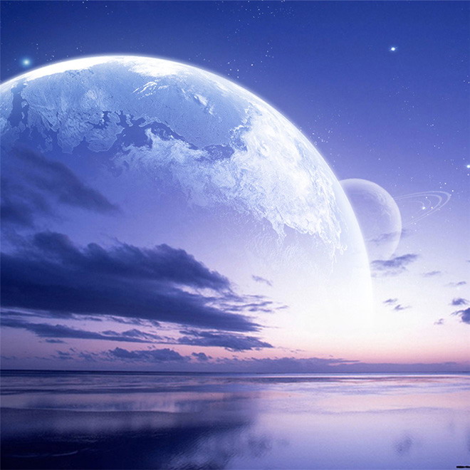 A group of beautiful purple starry sky planet PPT background pictures (1)