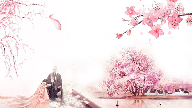 Six pink beautiful peach blossom PPT background pictures