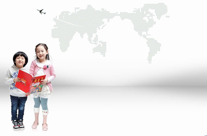 Two children holding promotional materials PPT background picture