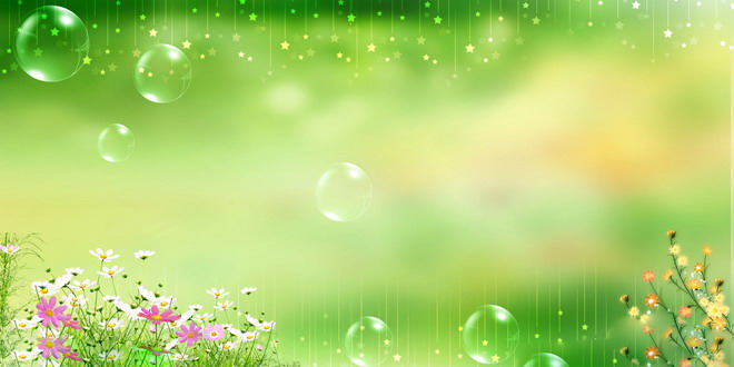Star bubble flowers green PPT background picture