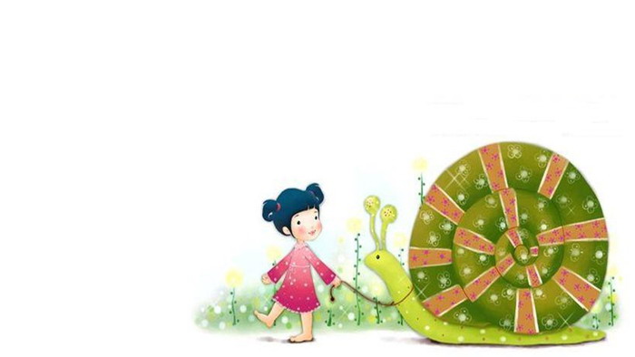 Cute cartoon girl and snail PPT background picture