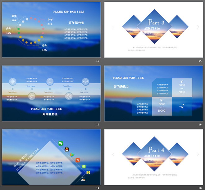 蓝色模糊云海背景的旅游行业数据分析PPT模板（4）