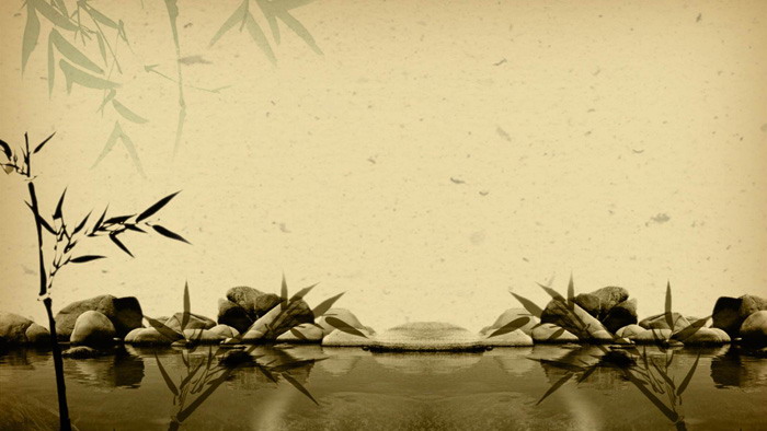 古典風格的竹子水池石子PPT背景圖片