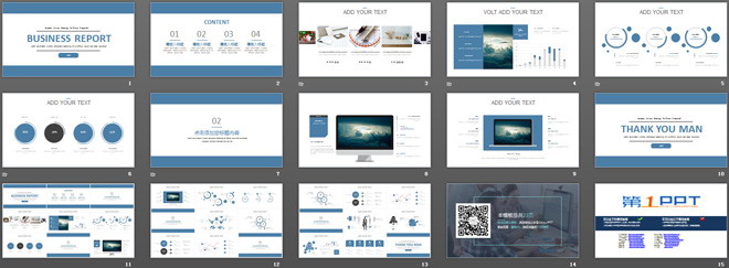 简约蓝色英文工作汇报PPT模板下载（2）