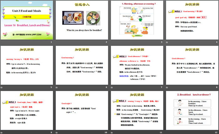 《Breakfast,Lunch and Dinner》Food and Meals PPT（2）