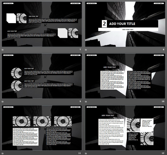黑白个性商业建筑背景的图片排版PPT模板（3）