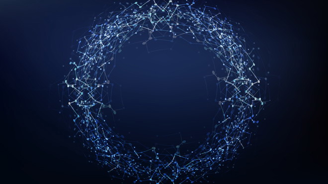 兩張藍色圓環虛擬科技PPT背景圖片