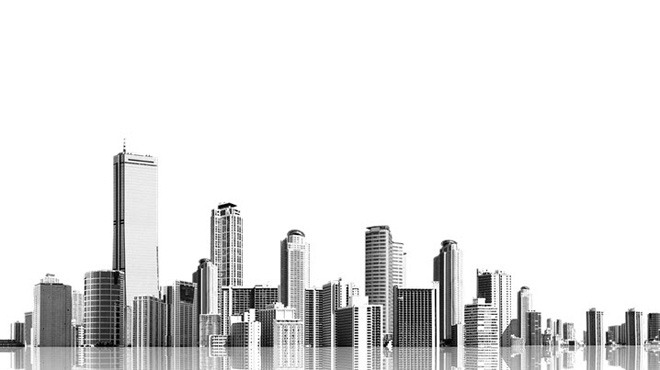 Black and white transparent buildings PPT background picture