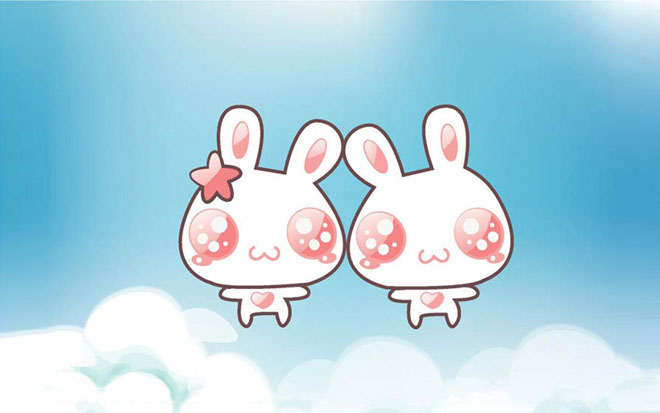 Two cute cartoon bunnies PPT background picture