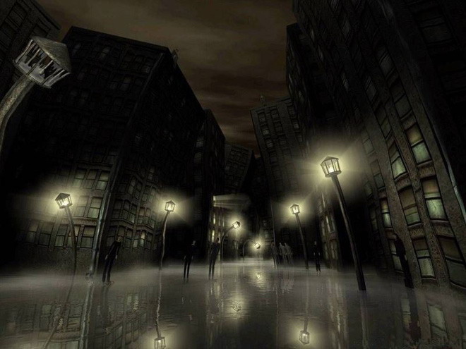 夜晚路燈下的街市PPT背景圖片