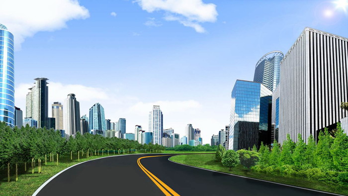 城市建築馬路PPT背景圖片