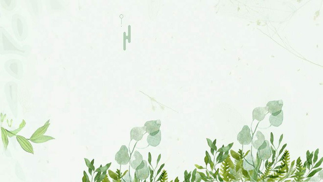 Three beautiful green watercolor plants PPT background pictures
