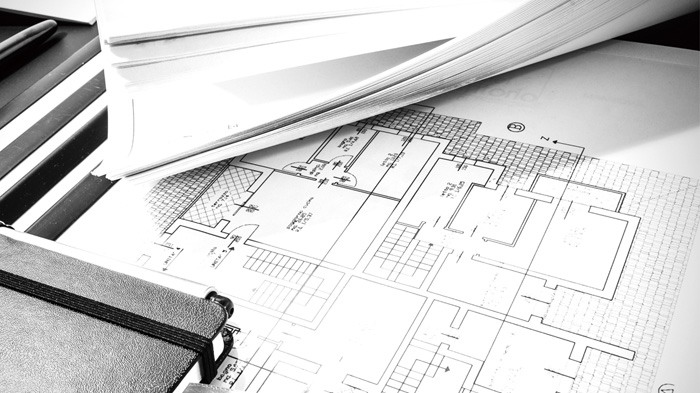 Black and white architectural drawings PPT background picture