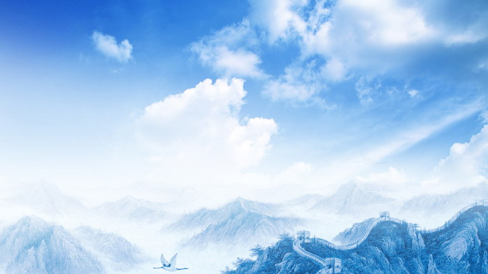 Blue sky and white clouds Great Wall PPT background picture