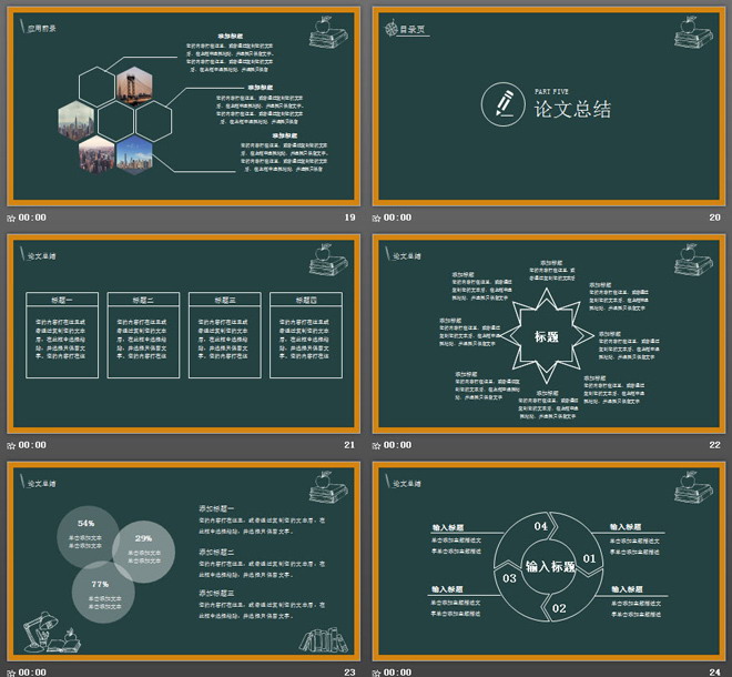 创意黑板手绘背景的毕业答辩PPT模板（5）