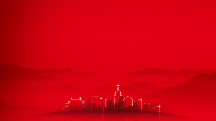兩張紅色簡潔建築剪影PPT背景圖片