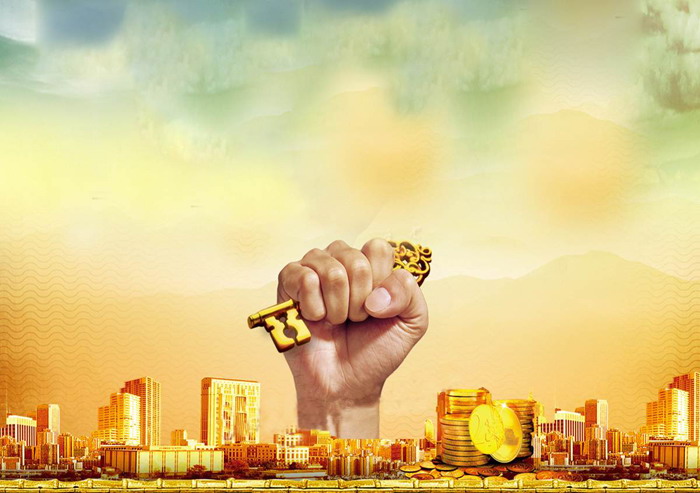 Holding a golden key PPT background picture