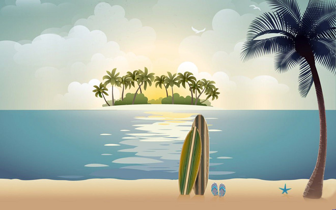 海灘椰樹自然風景PPT背景圖片