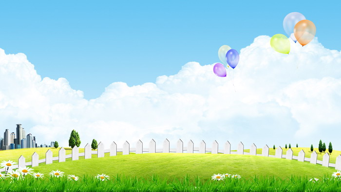Six refreshing blue sky white clouds grassland PPT background pictures