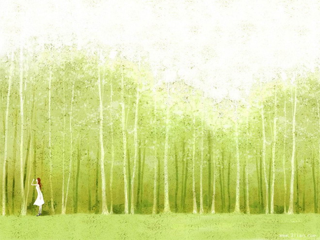 磨砂材質彩繪森林人物PPT背景圖片