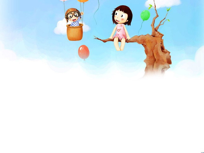 Little girl sitting on a branch cartoon PPT background picture