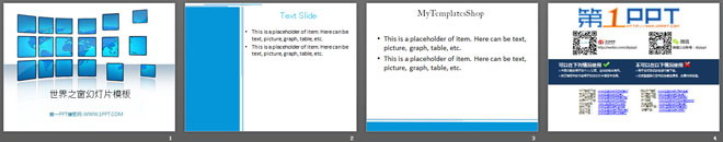 蓝色世界地图背景的世界之窗PPT模板下载（2）