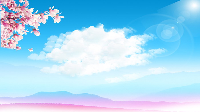Blue sky, white clouds and distant mountains PPT background picture