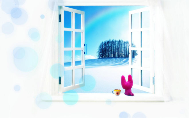 White window cartoon beautiful PPT background picture