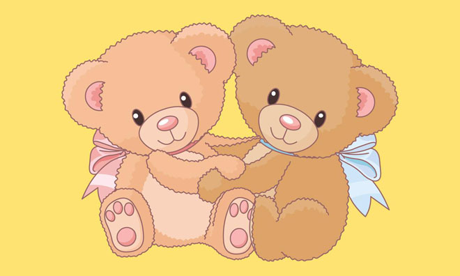 Two cute little bear cartoon PPT background picture