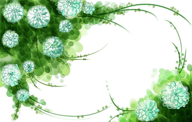 Painted green flower border PPT background picture