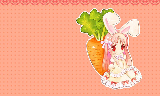 粉色兔公主與蘿蔔卡通PPT背景圖片