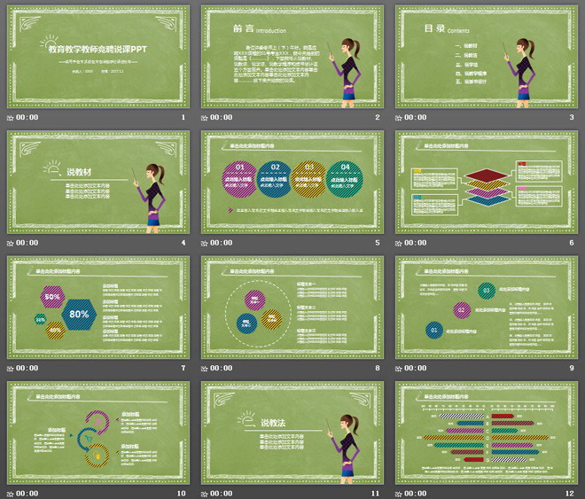 绿色手绘风格的教师教学设计说课PPT模板（2）