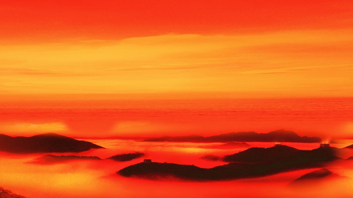 Red mountains and sea of ​​clouds PPT background picture