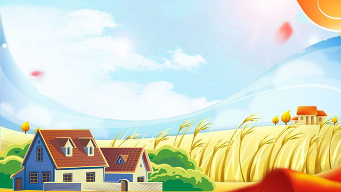 Two cartoon wheat field hut PPT background pictures