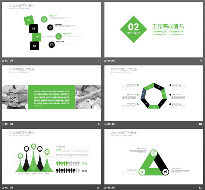 简洁绿黑扁平化风格新年工作计划PPT模板（3）