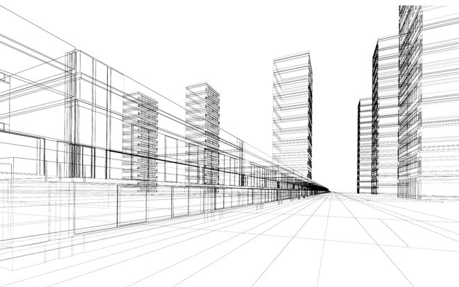 Abstract city line perspective PPT background image