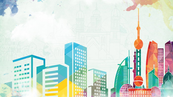 Colorful fashion city silhouette PPT background picture