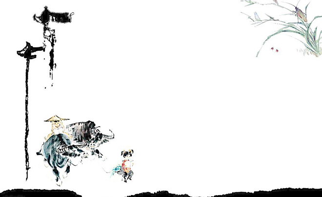 Ink cowherd baby Chinese style PPT background picture