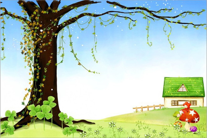 褐色大樹卡通PPT背景圖片