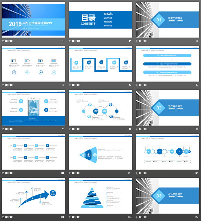 蓝色商务建筑背景的工作总结汇报PPT模板（2）