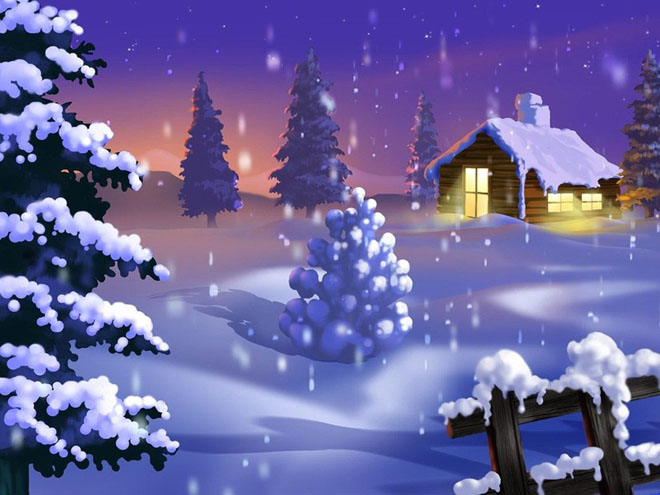 雪地裡的小木屋PPT背景圖片