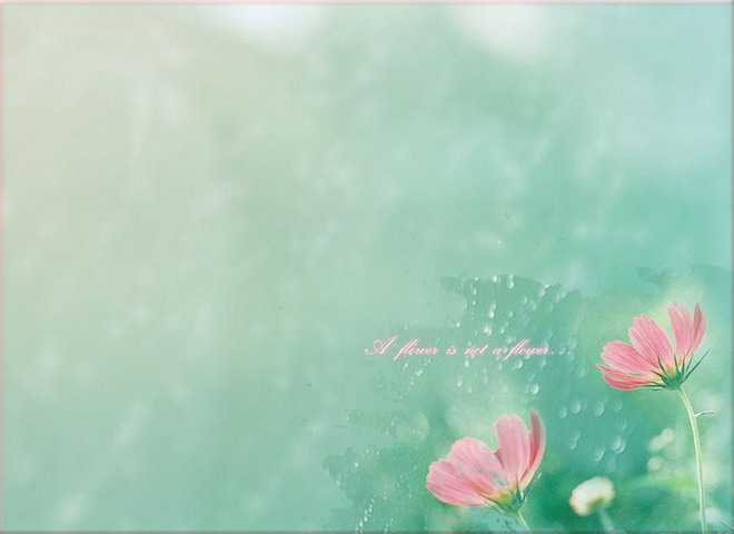 Transparent water drops small flowers emerald green beautiful PPT background picture