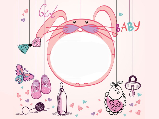 Pink cartoon rabbit border PPT background image