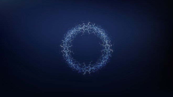 两张蓝色圆环虚拟科技PPT背景图片（2）