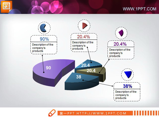 3D three-dimensional PPT pie chart template with description